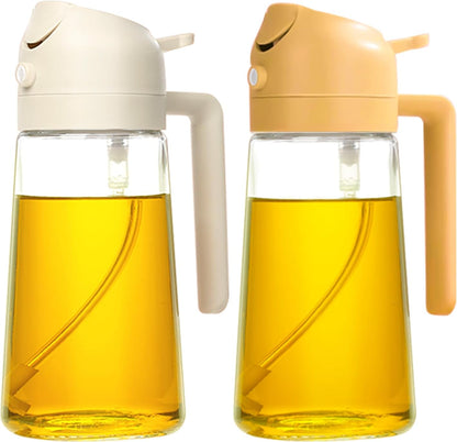 YARRAMATE Oil Sprayer for Cooking, 2 in 1 Olive Oil Dispenser Bottle for Kitchen, 16oz/470ml Premium Glass Oil Bottle, Food-grade Oil Mister for Air Fryer, Salad, Frying, BBQ (Creamy White)