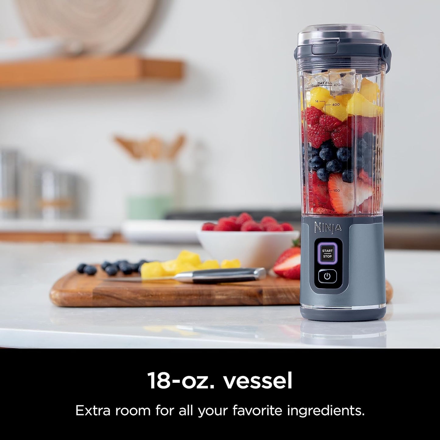 Ninja BC151BK Blast Portable Blender, Cordless, 18oz. Vessel, Personal Blender-for Shakes & Smoothies, BPA Free, Leakproof-Lid & Sip Spout, USB-C Rechargeable, Dishwasher Safe Parts, Black