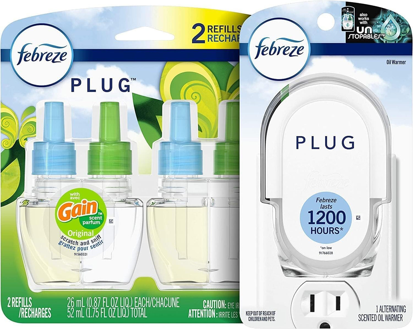 Febreze Plug in Air Fresheners, Gain Original Scent, Odor Eliminator for Strong Odors, Scented Oil Refill (3 Count)