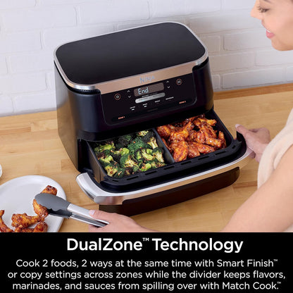 Ninja Air Fryer, Thermometer, Roast, Bake, Air Fry, Crisps, Broil, Reheats, Keep Warm, 10-in-1, Fries, Frozen Food, Veggies, and Meat, Quick Meals, Healthy Meals, Less Oil, 10 QT, Grey, DZ550