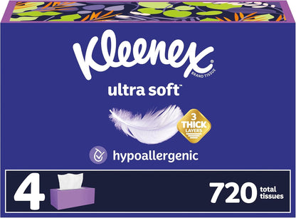 Kleenex Ultra Soft Facial Tissues, 8 Flat Boxes, 180 Tissues per Box, 3-Ply, Packaging May Vary