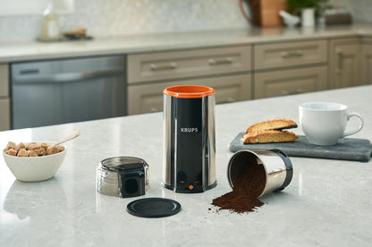 Krups One-Touch Coffee and Spice Grinder 3 Ounce Bean Hopper Easy to Use, One Touch Operation 200 Watts Coffee, Spices, Dry Herbs, Nuts, 12 Cup Black