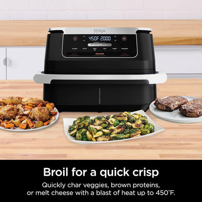 Ninja Air Fryer, Thermometer, Roast, Bake, Air Fry, Crisps, Broil, Reheats, Keep Warm, 10-in-1, Fries, Frozen Food, Veggies, and Meat, Quick Meals, Healthy Meals, Less Oil, 10 QT, Grey, DZ550