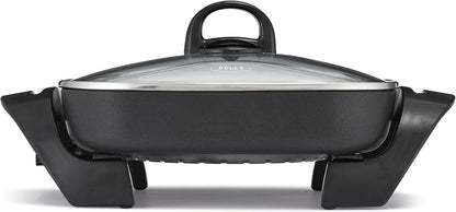 BELLA Electric Skillet and Frying Pan with Glass Lid, Nonstick Coating, Cool Touch Handles, Removable Heating Probe, Dishwasher Safe, 12 x 12 inch, Copper