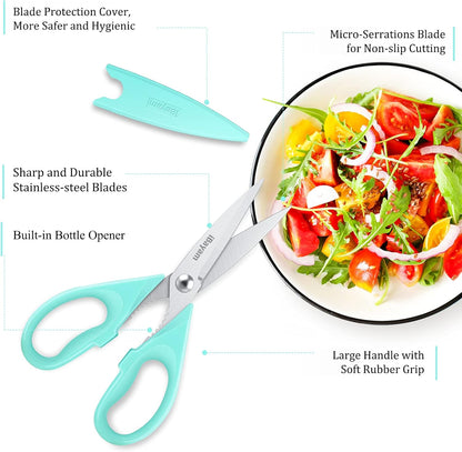 iBayam Kitchen Scissors All Purpose Heavy Duty Meat Poultry Shears, Dishwasher Safe Food Cooking Scissors Stainless Steel Utility Scissors, 2-Pack (Black Red, Black Gray)