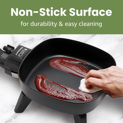 Elite Gourmet EFS-400 Personal Stir Fry Griddle Pan, Rapid Heat Up, 600 Watts Non-stick Electric Skillet with Tempered Glass Lid, Size 7" x 7"