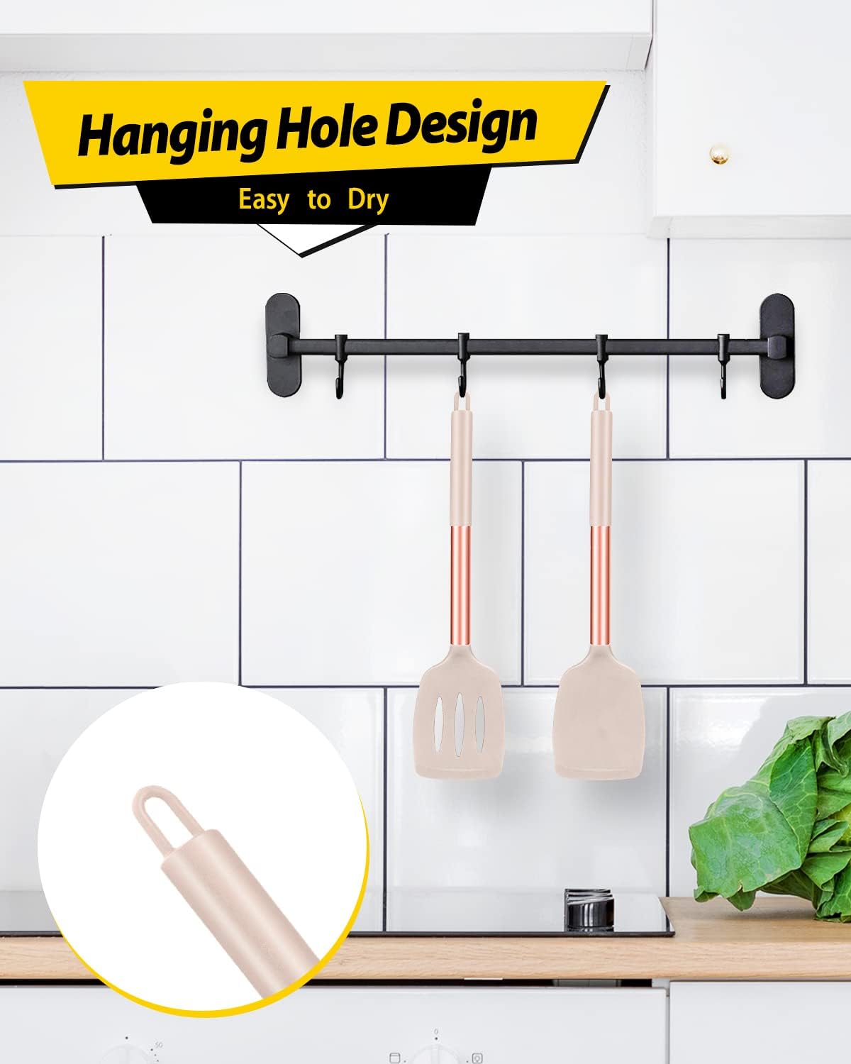 Pack of 2 Silicone Solid Turner,Non Stick Slotted Kitchen Spatulas,High Heat Resistant BPA Free Cooking Utensils,Ideal Cookware for Fish,Eggs,Pancakes (Black)