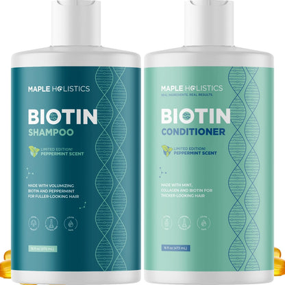 Volumizing Biotin Shampoo and Conditioner Set - Sulfate Free Shampoo and Conditioner for Dry Damaged Hair Care - Thinning Hair Shampoo and Conditioner with Nourishing Biotin and Rosemary Oil (8oz)