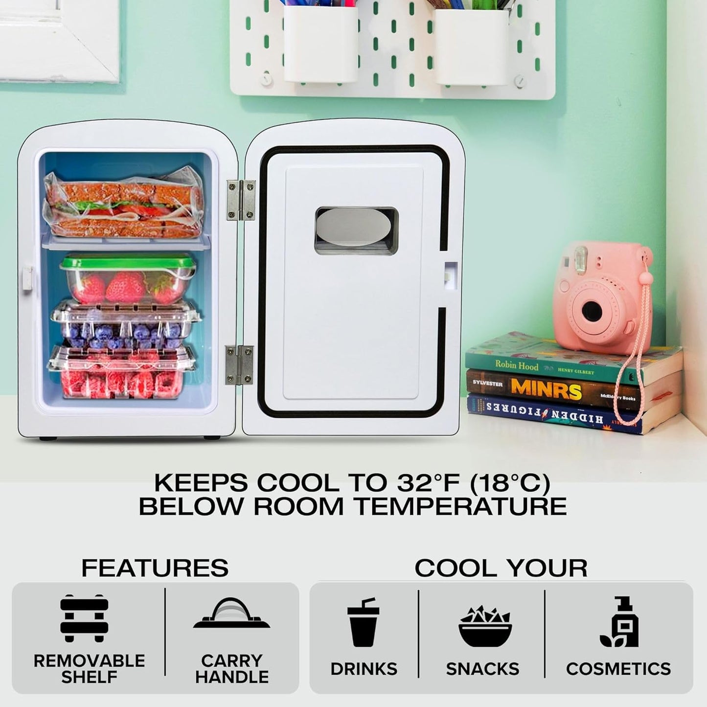 Coca-Cola Classic Coke Bottle 4L Mini Fridge w/ 12V DC and 110V AC Cords, 6 Can Portable Cooler, Personal Travel Refrigerator for Snacks Lunch Drinks Cosmetics, Desk Home Office Dorm, Red