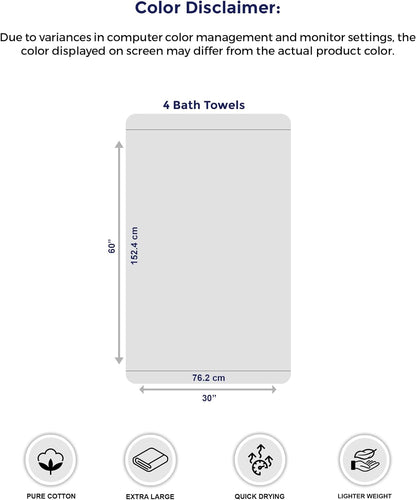 Tens Towels Extra Large Bath Towels 30 x 60 Inches, 100% Cotton, Larger & Lighter, Quicker to Dry, Lighter Weight, Super Soft and Absorbent, Perfect Bathroom Towels
