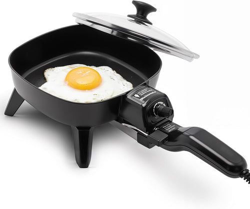 Elite Gourmet EFS-400 Personal Stir Fry Griddle Pan, Rapid Heat Up, 600 Watts Non-stick Electric Skillet with Tempered Glass Lid, Size 7" x 7"