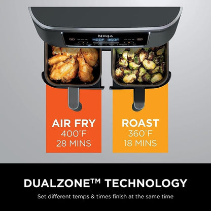 Ninja Air Fryer, Thermometer, Roast, Bake, Air Fry, Crisps, Broil, Reheats, Keep Warm, 10-in-1, Fries, Frozen Food, Veggies, and Meat, Quick Meals, Healthy Meals, Less Oil, 10 QT, Grey, DZ550