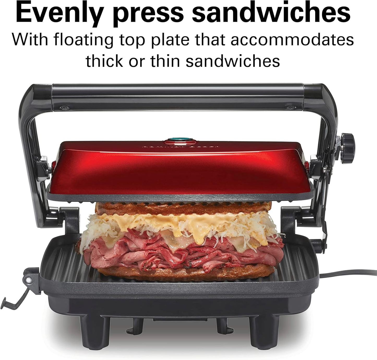 Hamilton Beach Panini Press Sandwich Maker & Electric Indoor Grill with Locking Lid, Opens 180 Degrees for any Thickness for Quesadillas, Burgers & More, Nonstick 8" x 10" Grids, Chrome (25460AG)