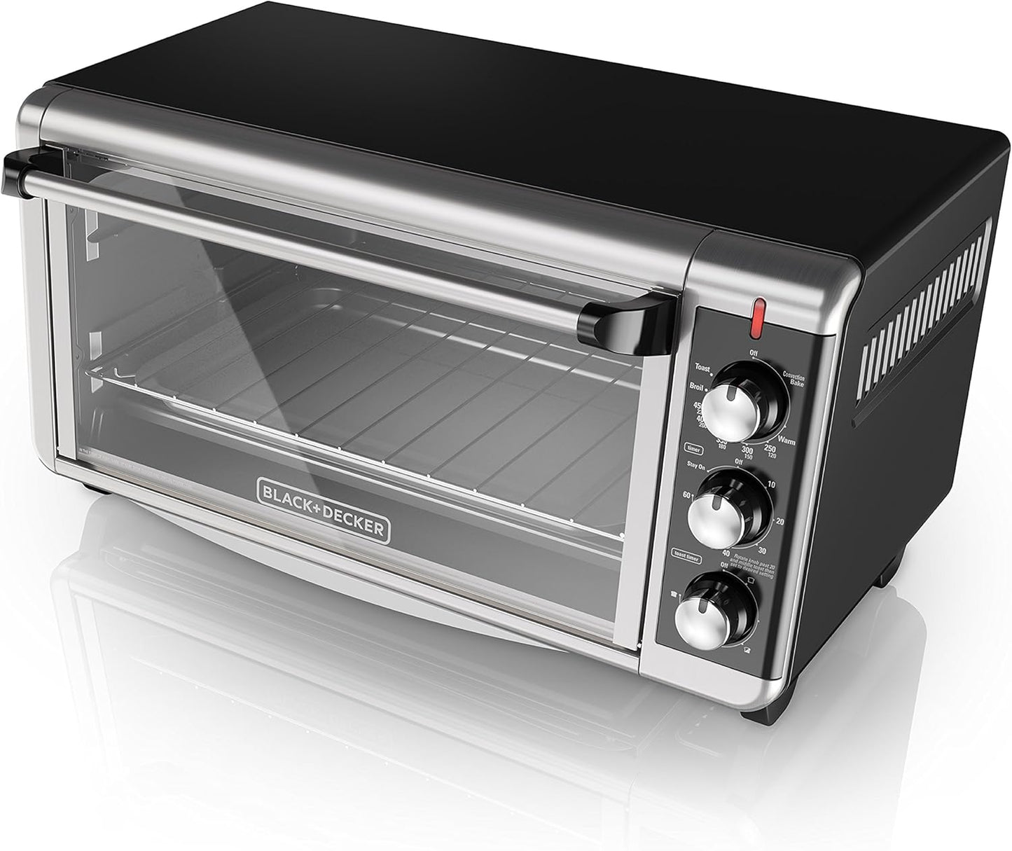 BLACK+DECKER 8-Slice Extra Wide Convection Toaster Oven, TO3250XSB, Fits 9"x13" Oven Pans and 12" Pizza, Stainless Steel/Black