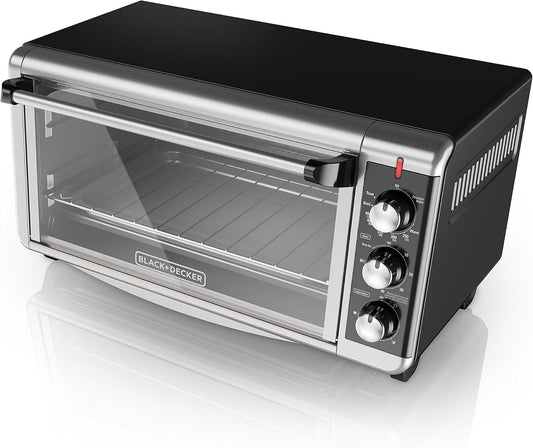 BLACK+DECKER 8-Slice Extra Wide Convection Toaster Oven, TO3250XSB, Fits 9"x13" Oven Pans and 12" Pizza, Stainless Steel/Black