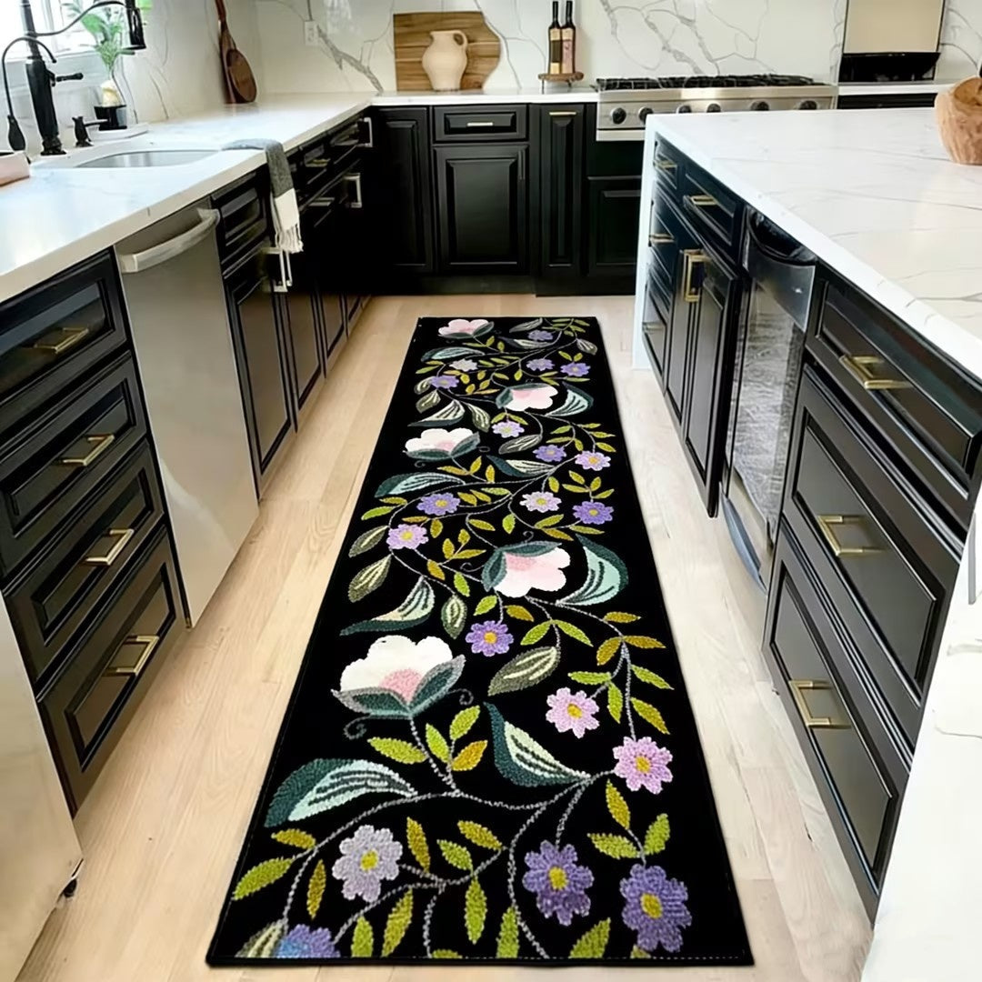 Vintage Flower Washable Runner Rug