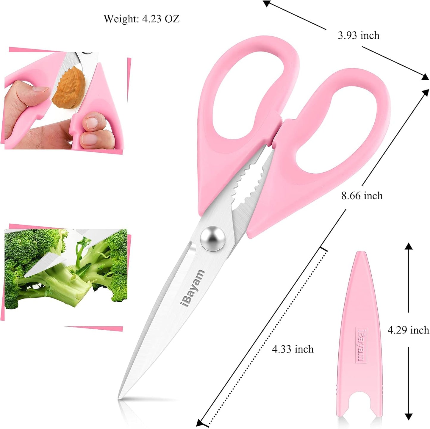 iBayam Kitchen Scissors All Purpose Heavy Duty Meat Poultry Shears, Dishwasher Safe Food Cooking Scissors Stainless Steel Utility Scissors, 2-Pack (Black Red, Black Gray)