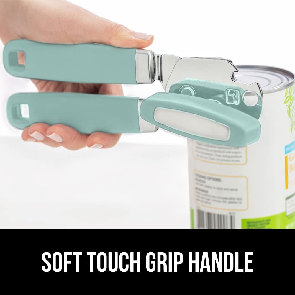 The Original Gorilla Grip Heavy Duty Stainless Steel Smooth Edge Manual Can Opener and Bottle Openers, Soft Handle, Rust Proof Oversized Handheld Easy Turn Knob, Multifunctional Kitchen Tool, Black