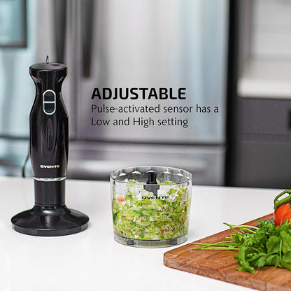 OVENTE Electric Immersion Hand Blender 300 Watt 2 Mixing Speed with Stainless Steel Blades, Powerful Portable Easy Control Grip Stick Mixer Perfect for Smoothies, Puree Baby Food & Soup, Black HS560B