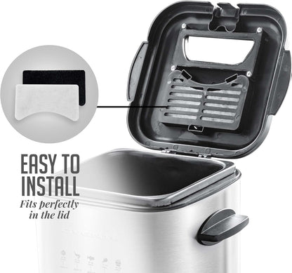 OVENTE Electric Deep Fryer 2 Liter Capacity, 1500 Watt Lid with Viewing Window and Odor Filter, Adjustable Temperature, Removable Frying Basket and Easy to Clean Stainless Steel Body, Silver FDM2201BR