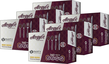 Party Bargains Disposable Cutlery set, SAPPHIRE Design, Clear Color, 360 Pieces: 180 Forks, 120 Spoons, 60 Knives