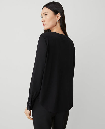 Petite Mixed Media Pleat Front Top
