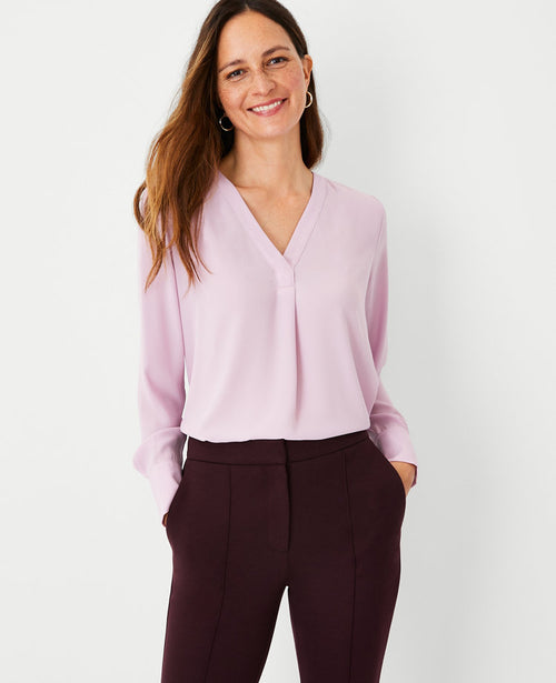Petite Mixed Media Pleat Front Top