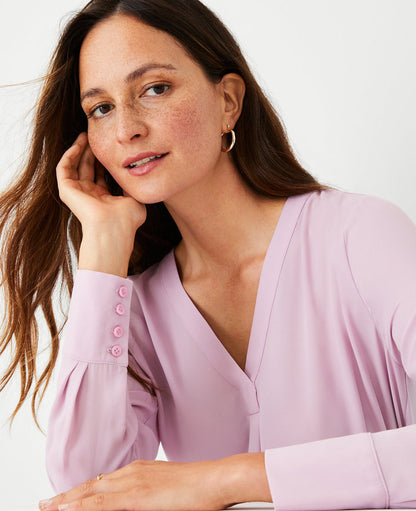 Petite Mixed Media Pleat Front Top