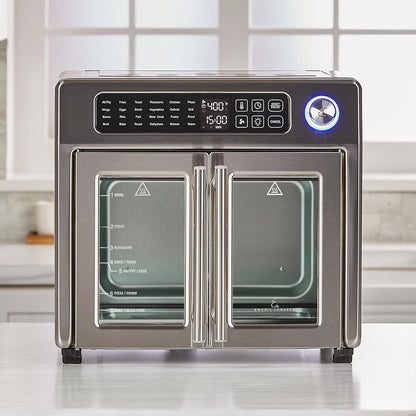 Emeril Lagasse Extra Large French Door Air Fryer Toaster Oven Combo, 25 Cooking Functions and Digital Controls, 7 Accessories Included, Stainless Steel Finish, 26QT Capacity