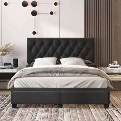 Verona Faux Leather Upholstered Tufted Platform Storage Bed Frame - Black