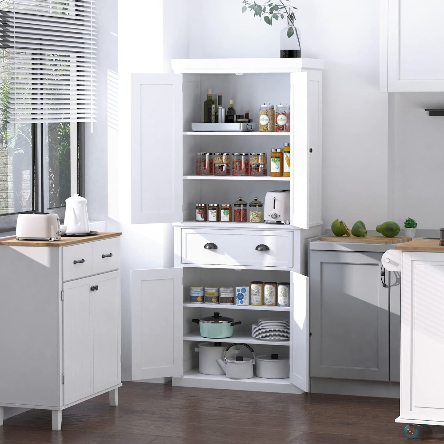 HOMCOM 72" Traditional Freestanding Kitchen Pantry Cupboard with 2 Cabinet