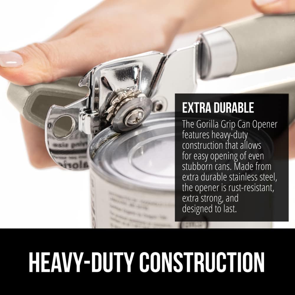 The Original Gorilla Grip Heavy Duty Stainless Steel Smooth Edge Manual Can Opener and Bottle Openers, Soft Handle, Rust Proof Oversized Handheld Easy Turn Knob, Multifunctional Kitchen Tool, Black