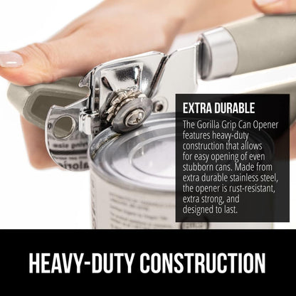 The Original Gorilla Grip Heavy Duty Stainless Steel Smooth Edge Manual Can Opener and Bottle Openers, Soft Handle, Rust Proof Oversized Handheld Easy Turn Knob, Multifunctional Kitchen Tool, Black