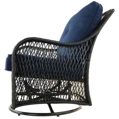 [Copy]4-Piece Woven Steel Patio Fire pit Seating Set with Sahara Sand Cushions, Sofa, Swivel Gliders and Fire pit