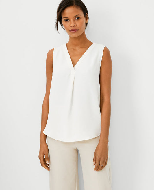 Petite Mixed Media Pleat Front Top