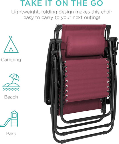 Folding Zero Gravity Outdoor Recliner Patio Lounge Chair w/Adjustable Canopy Shade, Headrest, Side Accessory Tray, Textilene Mesh - Beige