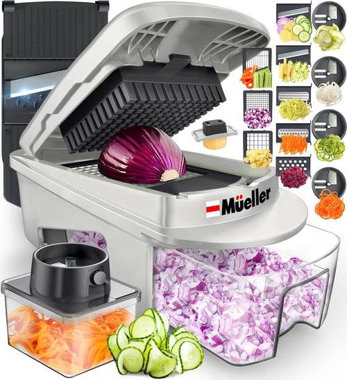 Mueller Pro-Series 10-in-1, 8 Blade Vegetable Chopper, Onion Mincer, Cutter, Dicer, Egg Slicer with Container, French Fry Cutter, Potato Slicer, Home Essentials & Kitchen Gadgets, Salad Chopper