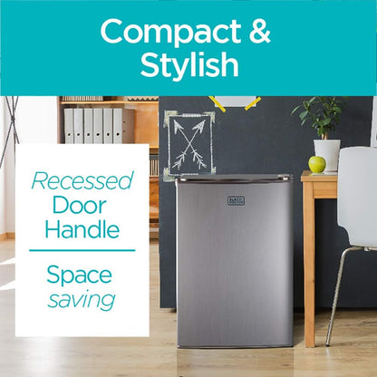 BLACK+DECKER BCRK17B Compact Refrigerator Energy Star Single Door Mini Fridge with Freezer, 1.7 Cubic Feet, Black