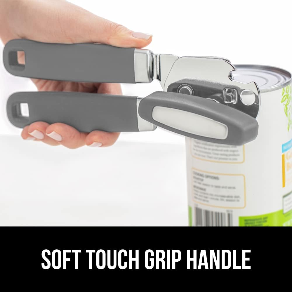 The Original Gorilla Grip Heavy Duty Stainless Steel Smooth Edge Manual Can Opener and Bottle Openers, Soft Handle, Rust Proof Oversized Handheld Easy Turn Knob, Multifunctional Kitchen Tool, Black