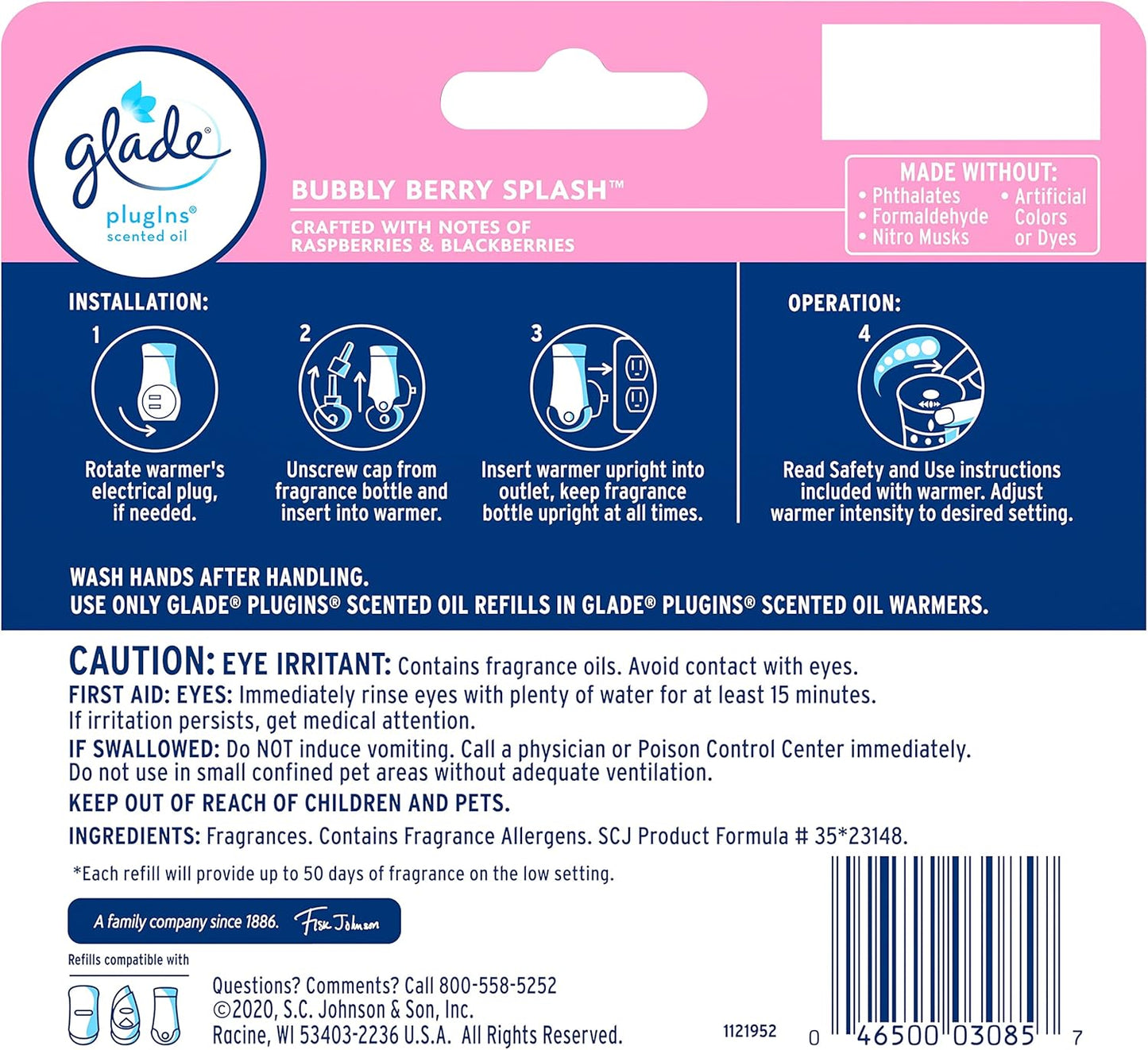 Glade PlugIns Refills Air Freshener, Scented and Essential Oils for Home and Bathroom, Apple Cinnamon, 3.35 Fl Oz, 5 Count
