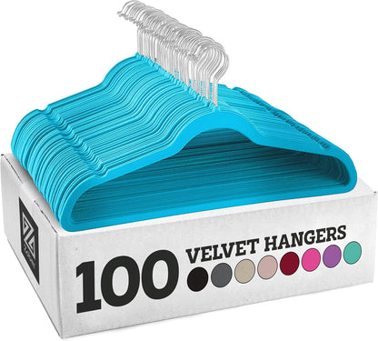 Zober Velvet Hangers 50 Pack - Heavy Duty Black Hangers for Coats, Pants & Dress Clothes - Non Slip Clothes Hanger Set - Space Saving Felt Hangers for Clothing