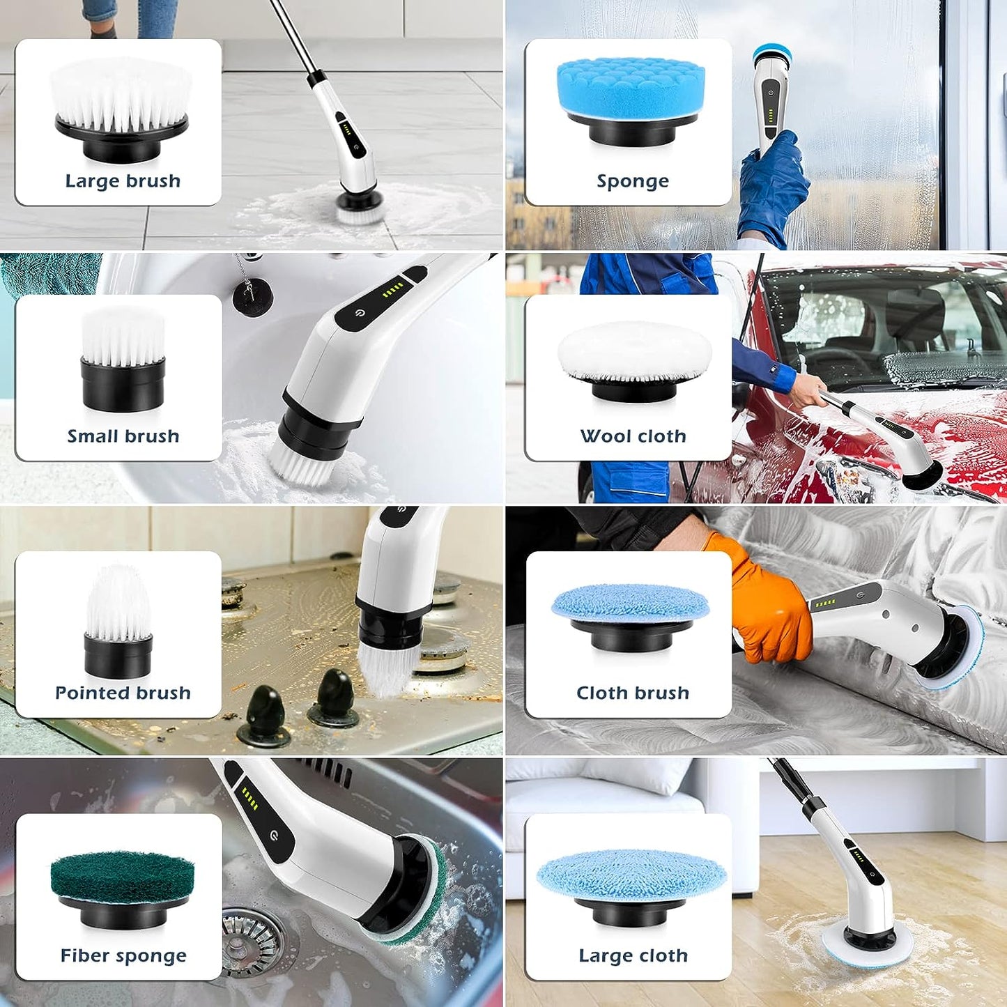 Cordless Electric Spin Scrubber,Cleaning Brush Scrubber for Home, 400RPM/Mins-8 Replaceable Brush Heads-90Mins Work Time,3 Adjustable Size,2 Adjustable Speeds for Bathroom Shower Bathtub Glass Car