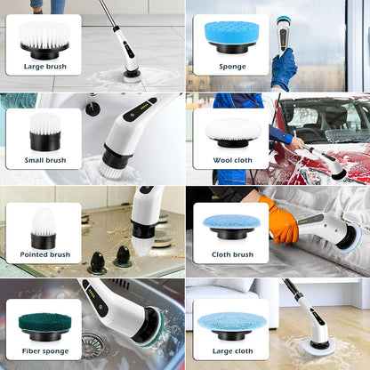 Cordless Electric Spin Scrubber,Cleaning Brush Scrubber for Home, 400RPM/Mins-8 Replaceable Brush Heads-90Mins Work Time,3 Adjustable Size,2 Adjustable Speeds for Bathroom Shower Bathtub Glass Car