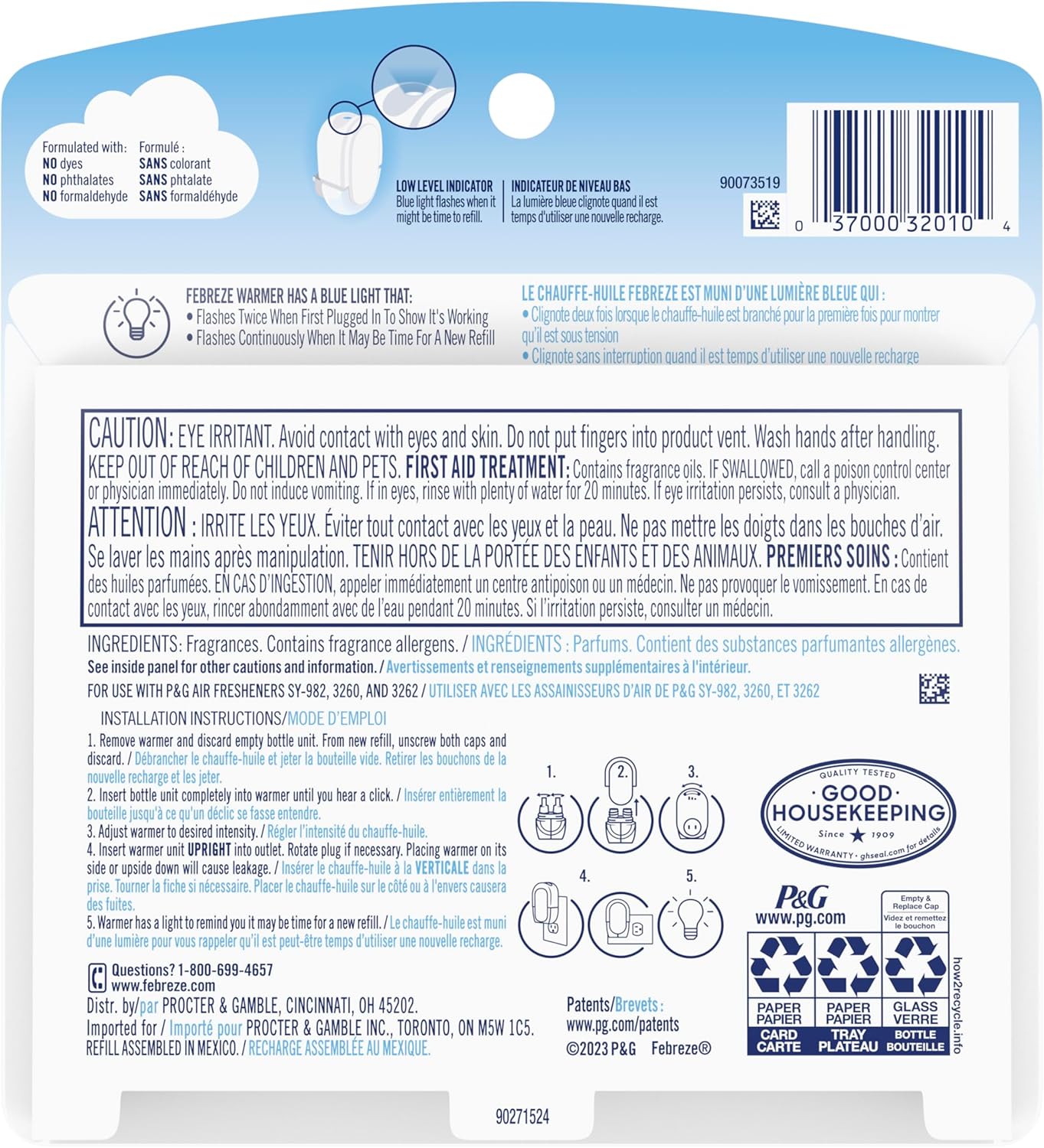 Febreze Plug in Air Fresheners, Gain Original Scent, Odor Eliminator for Strong Odors, Scented Oil Refill (3 Count)