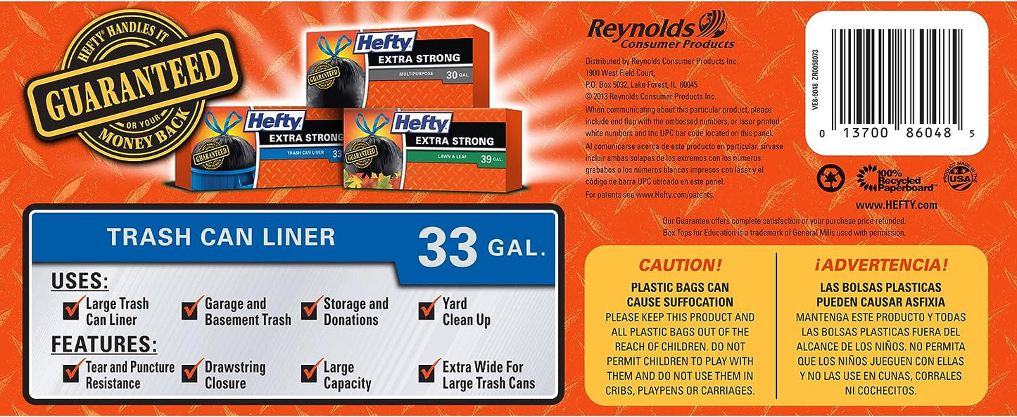 Hefty Strong Large Trash Bags, 33 Gallon, 48 Count