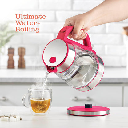 Speed-Boil Electric Kettle For Coffee & Tea - 1.7L Water Boiler 1500W, Borosilicate Glass, Easy Clean Wide Opening, Auto Shut-Off, Cool Touch Handle, LED Light. 360° Rotation, Boil Dry Protection