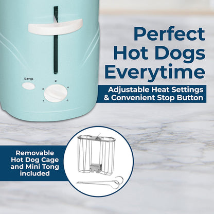 Nostalgia 2 Slot Hot Dog and Bun Toaster with Mini Tongs, Retro Toaster, Cooker that Works Chicken, Turkey, Veggie Links, Sausages Brats, Metallic Red