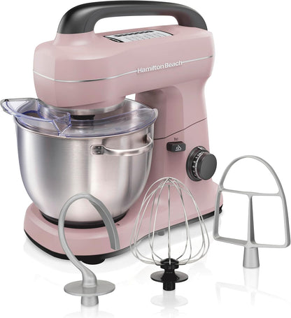 Hamilton Beach Electric Stand Mixer, 4 Quarts, Dough Hook, Flat Beater Attachments, Splash Guard 7 Speeds with Whisk, Black with Top Handle