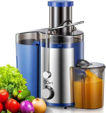 Qcen Juicer Machine, 800W Centrifugal Juicer Extractor with Wide Mouth 3” Feed Chute for Fruit Vegetable, Easy to Clean, Stainless Steel, BPA-free (Black)