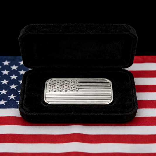 1 Ounce (1 oz) Silvertowne Mint .999 Silver American Flag Bar